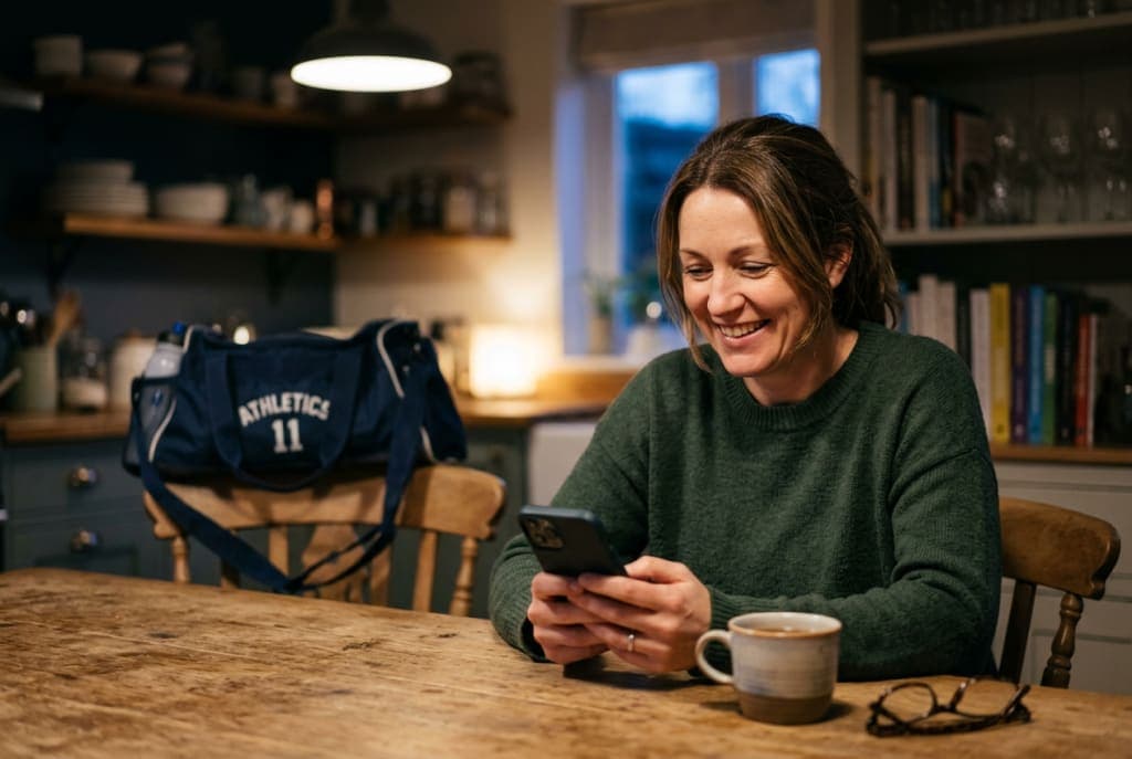 A parent reading an update